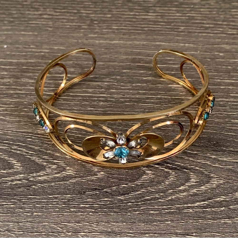 Vintage Carl Art 12K Gold Filled Rhinestone Cuff Bracelet 1950s